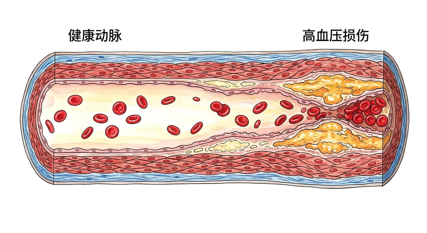 血压高却没一点感觉?医生最怕你这种想法——血管正在默默替你"记账":示意图